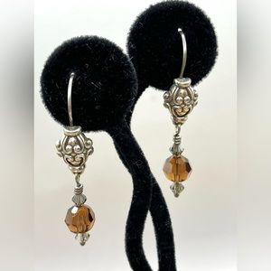 Vintage Brighton Earrings Amber Color Beads  Drop Style Lever Backs